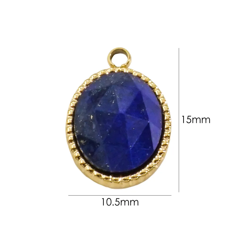 10.5*15mm Healing Natural Stone Pendant Stainless Steel 14K Gold Vacuum Plated Oval Pendants & Charms DIY Jewelry Making