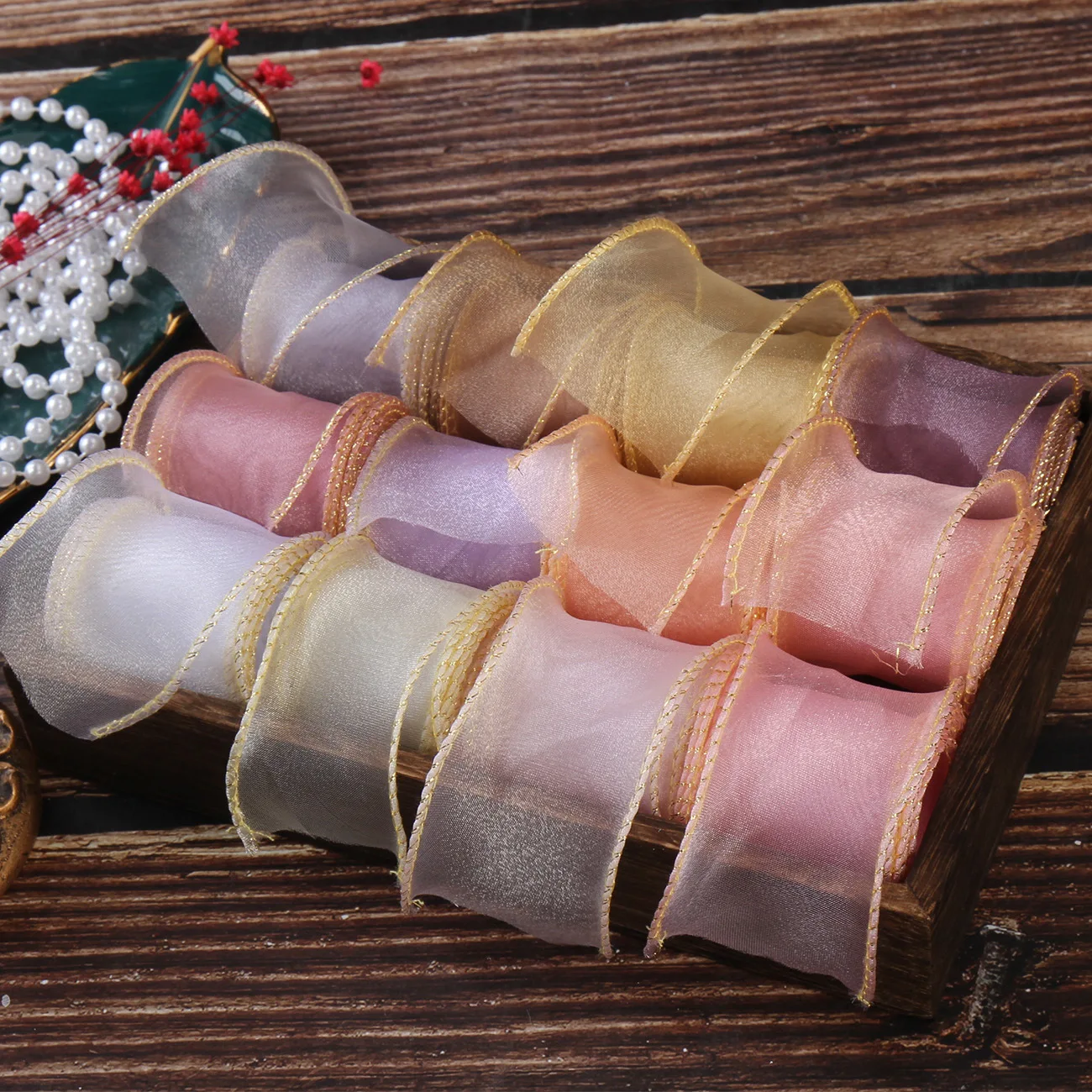 Wholesale 4CM Silk Organza Gold Silver Wire Edged Fishtail Ribbon For Wedding Bouquets Birthday Party