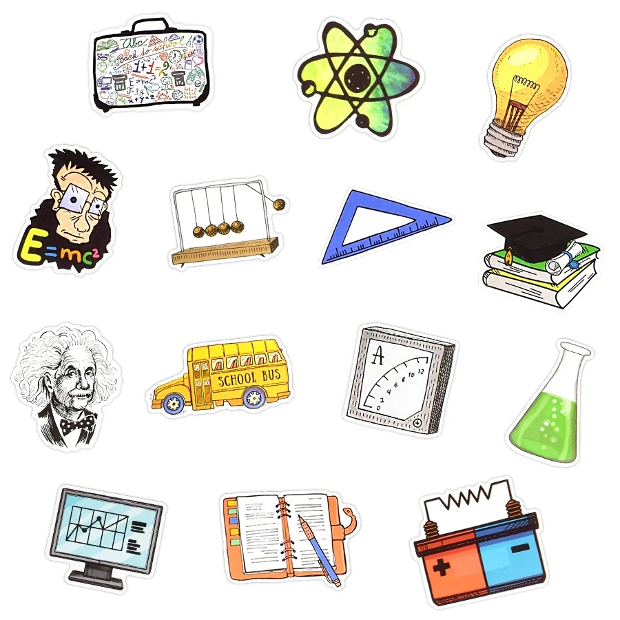 50 PCS Science Lab Stickers Class Back to School Waterproof Sticker pack for Student to DIY Stationery Laptop Bike Car Decal