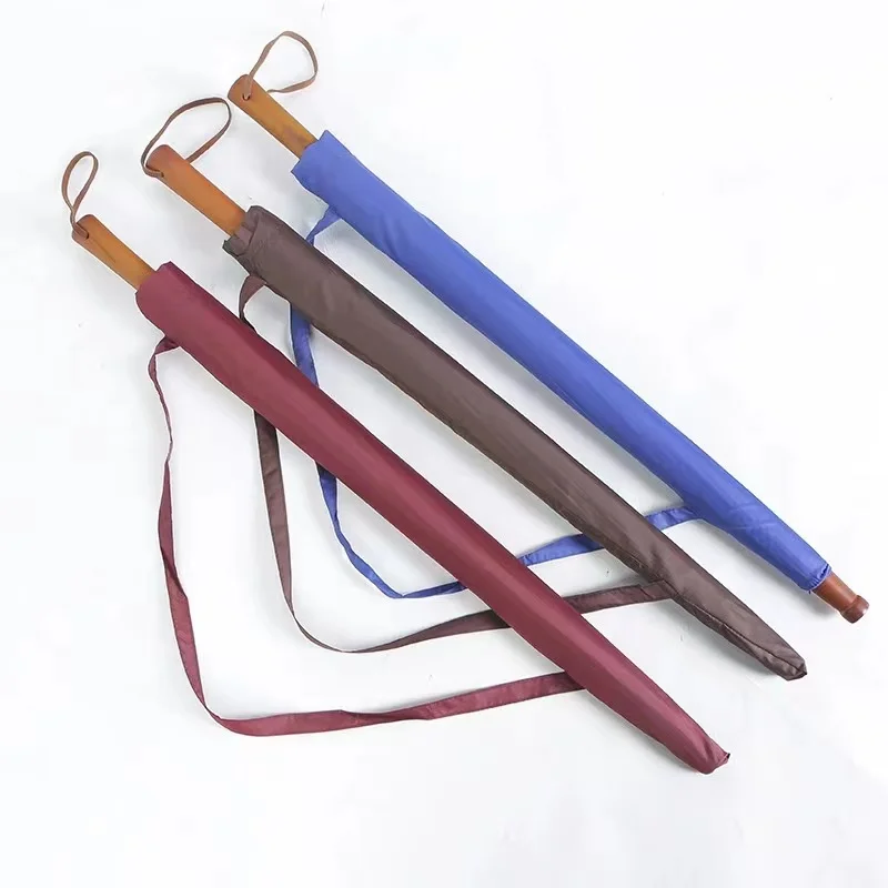 Pure Color Strong Straight Long Handle Promotional Branded Golf Umbrella Extra Large Windproof With Wooden Handle