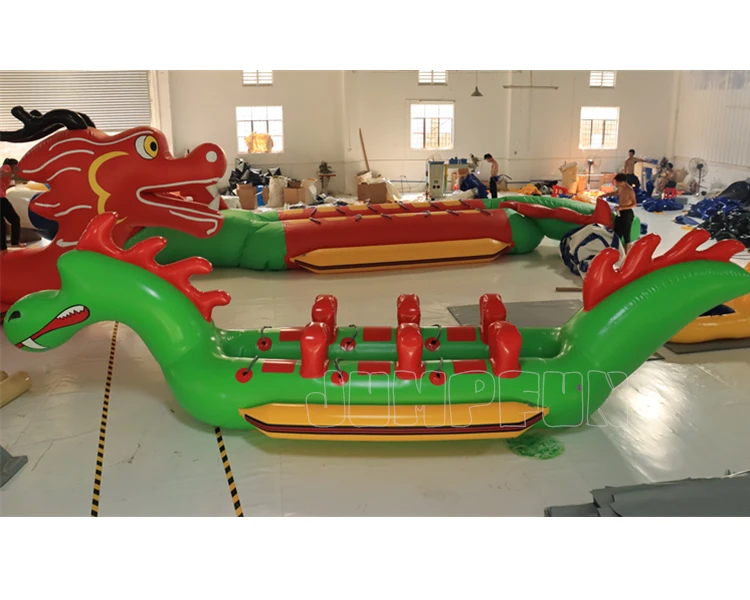New design lazy back dragon boat two lane inflatable dragon boat with backrest 6 to 10 persons water towable dragon boat