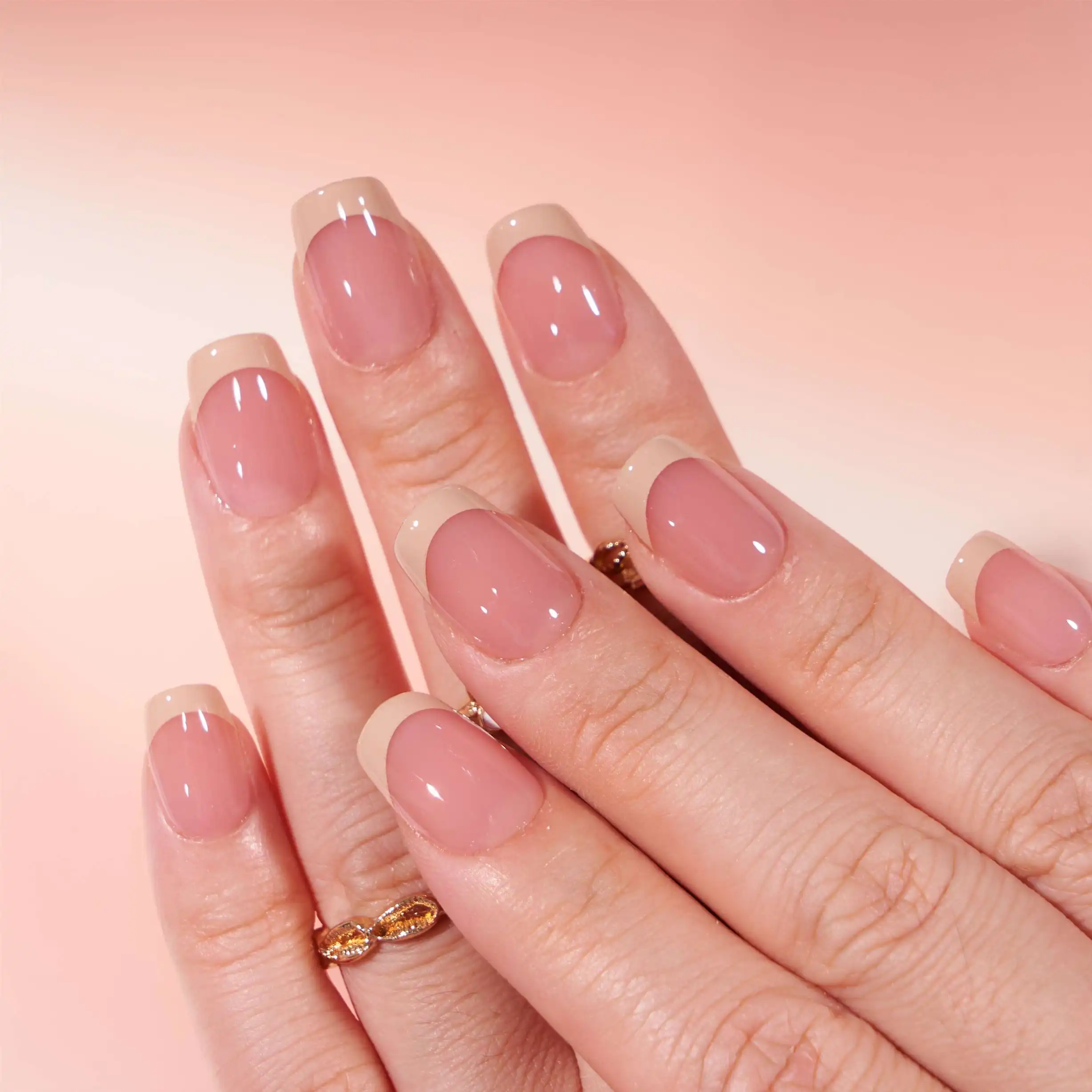 Btartbox Высокое качество 24 шт. розового светло-бежевого цвета накладные ногти квадратные Ложные нажмите на лак для ногтей Французский Нейл Арта