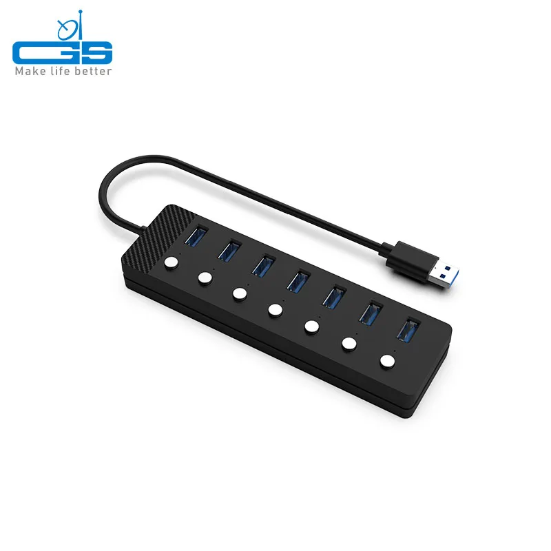 7-port USB Splitter USB3.0 HUB Fast Charging Adapter External Power Supply Aluminum