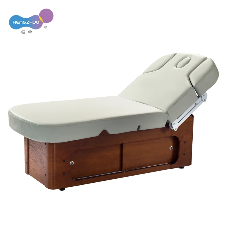 Automatic Smart Lift Electric Massage Table for Beauty Salon Large Storage Drawer Wooden Base Spa Clinic Bed with 2 Motors