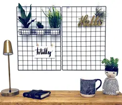 Set of 2 Grid Photo Wall Rectangle Iron Rack Clip Photograph Wall Hanging Picture Wire Wall Grid For Home Decoration