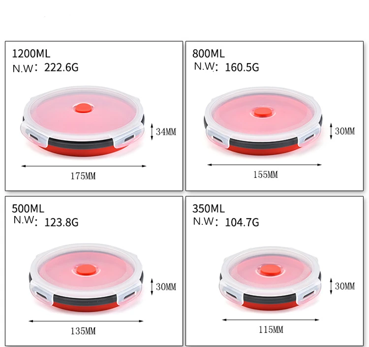 Collapsible Silicone Food Storage Container Set of 4 with Lids | Stackable - Space Saving | Microwaveable  Freezer