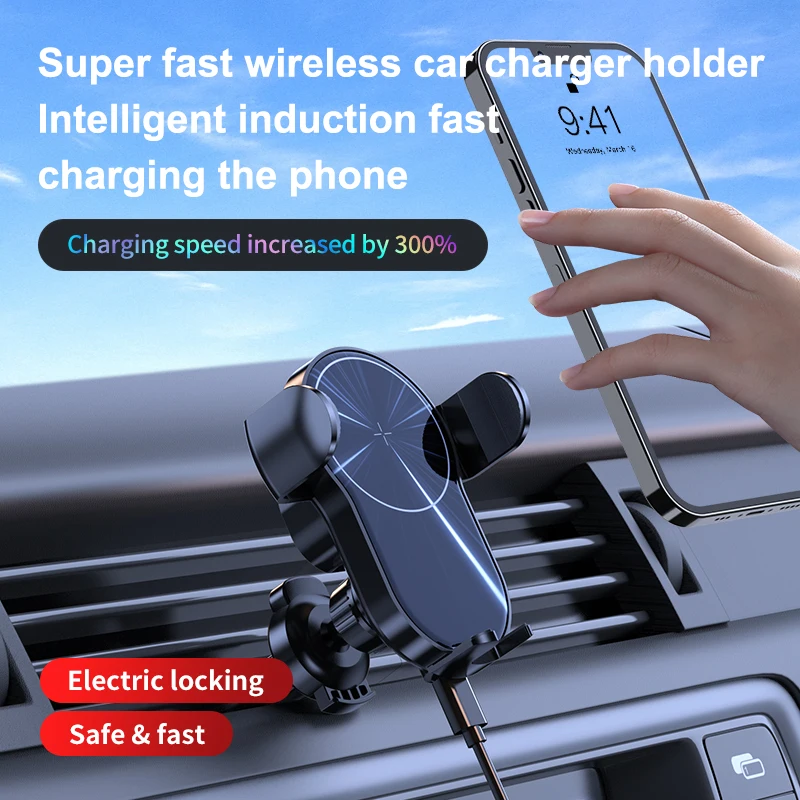 New Release Car Mount Holder with Wireless Charging Auto Aim Coil 15W Rapid Wireless Vehicle Charger Phone Mount Chargers Holder