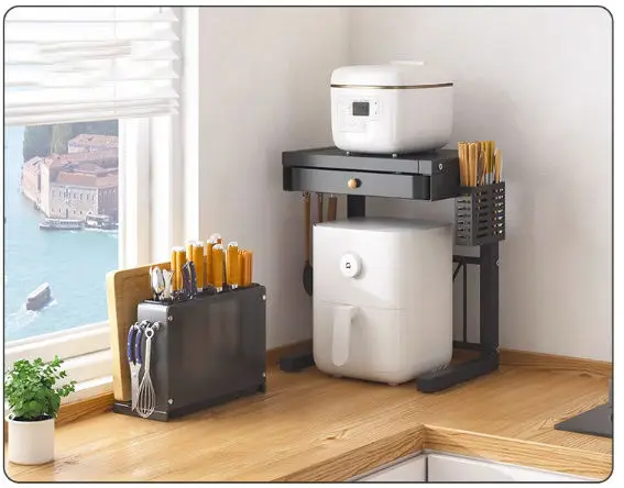 New adjustable multifunctional wire mesh shelf expandable microwave oven stand expandable storage rack for kitchen