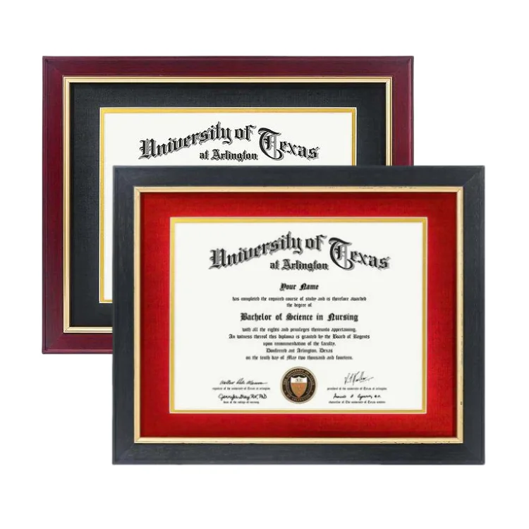 Classic A4 Cherry Wood Graduation Diploma Frame with Gold Border and High-Quality Glass