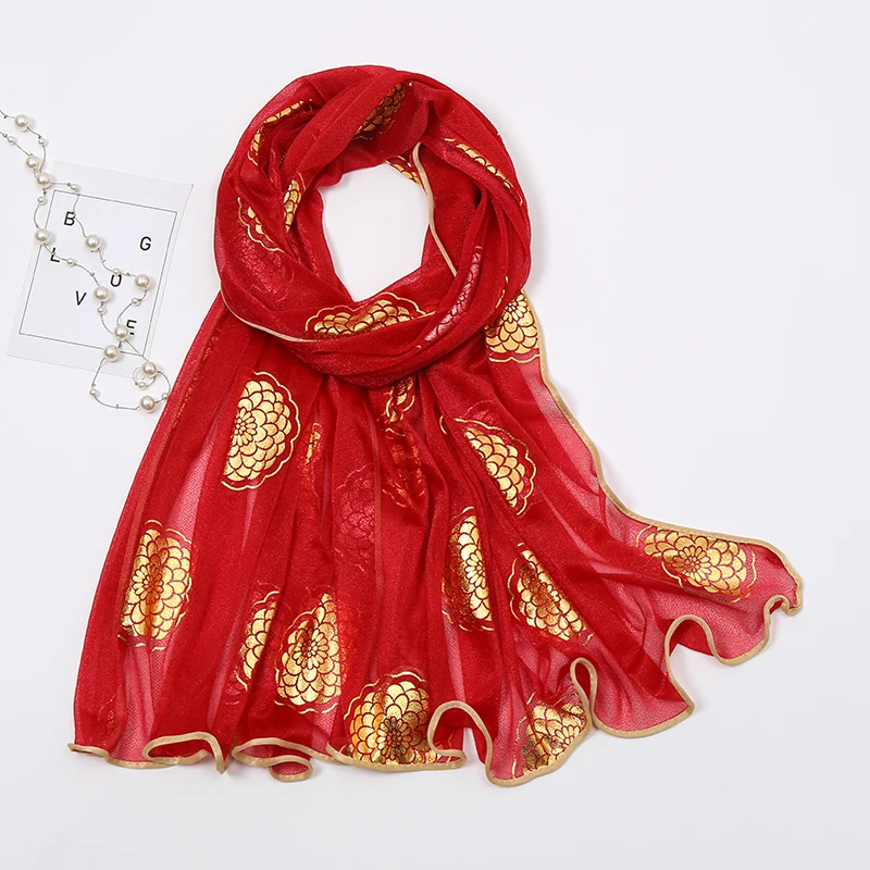 new Polyester material color stock pearl bronzing beads design new head hijabs viscose scarf