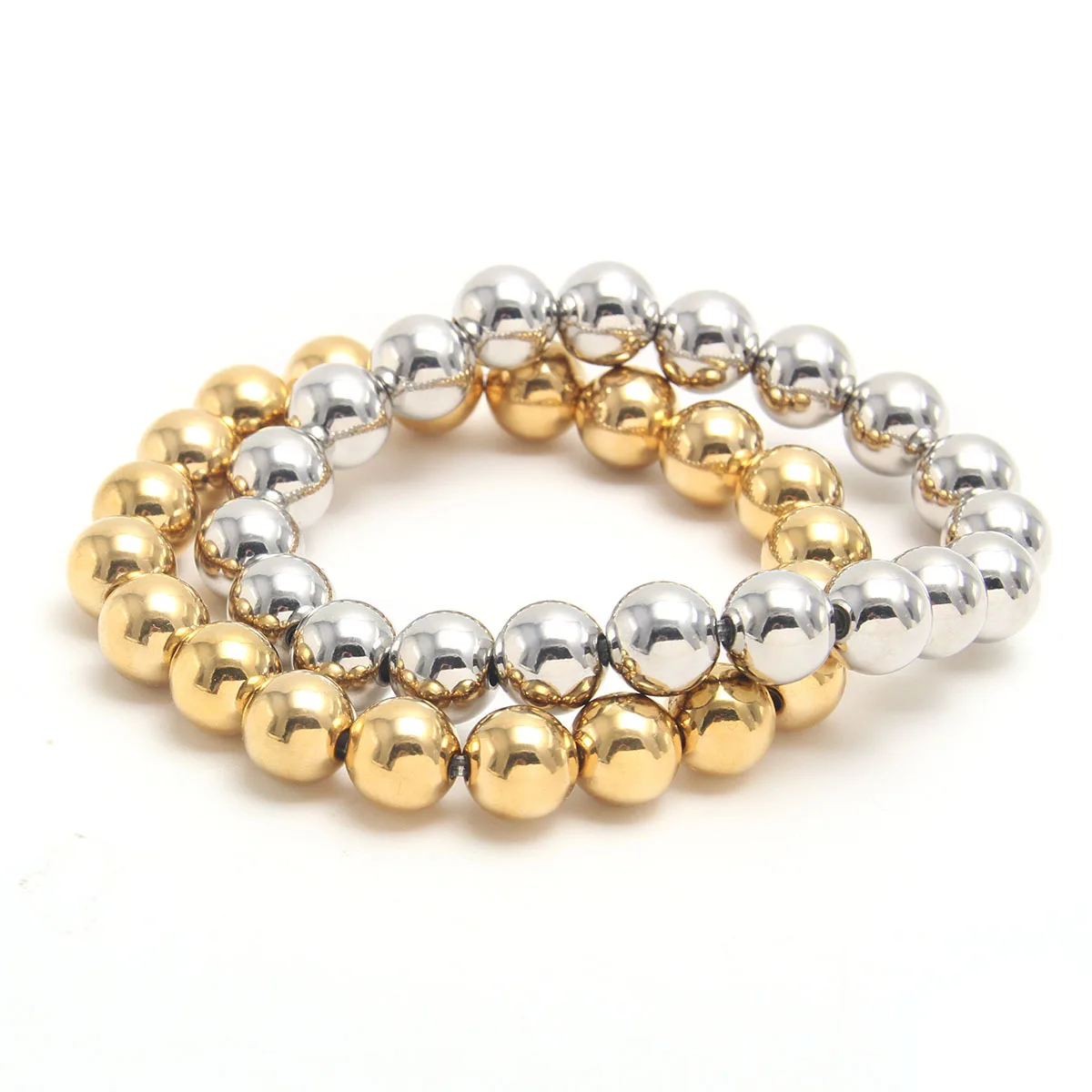 New Fashion Gold Plated Ball Bracelets Diameter 2-10mm Smooth Stainless Steel Bead Elastic Bracelet bijoux en acier inoxydable