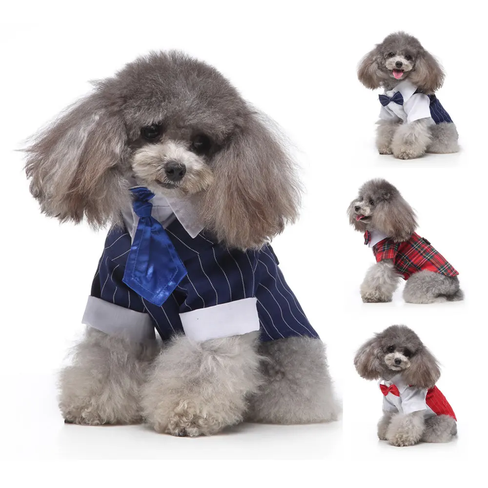 Wholesale Puppy Small Male Dog or Cat Stylish Suit Bow Tie Clothes Wedding Blazer Shirt Formal Tuxedo with Black Tie