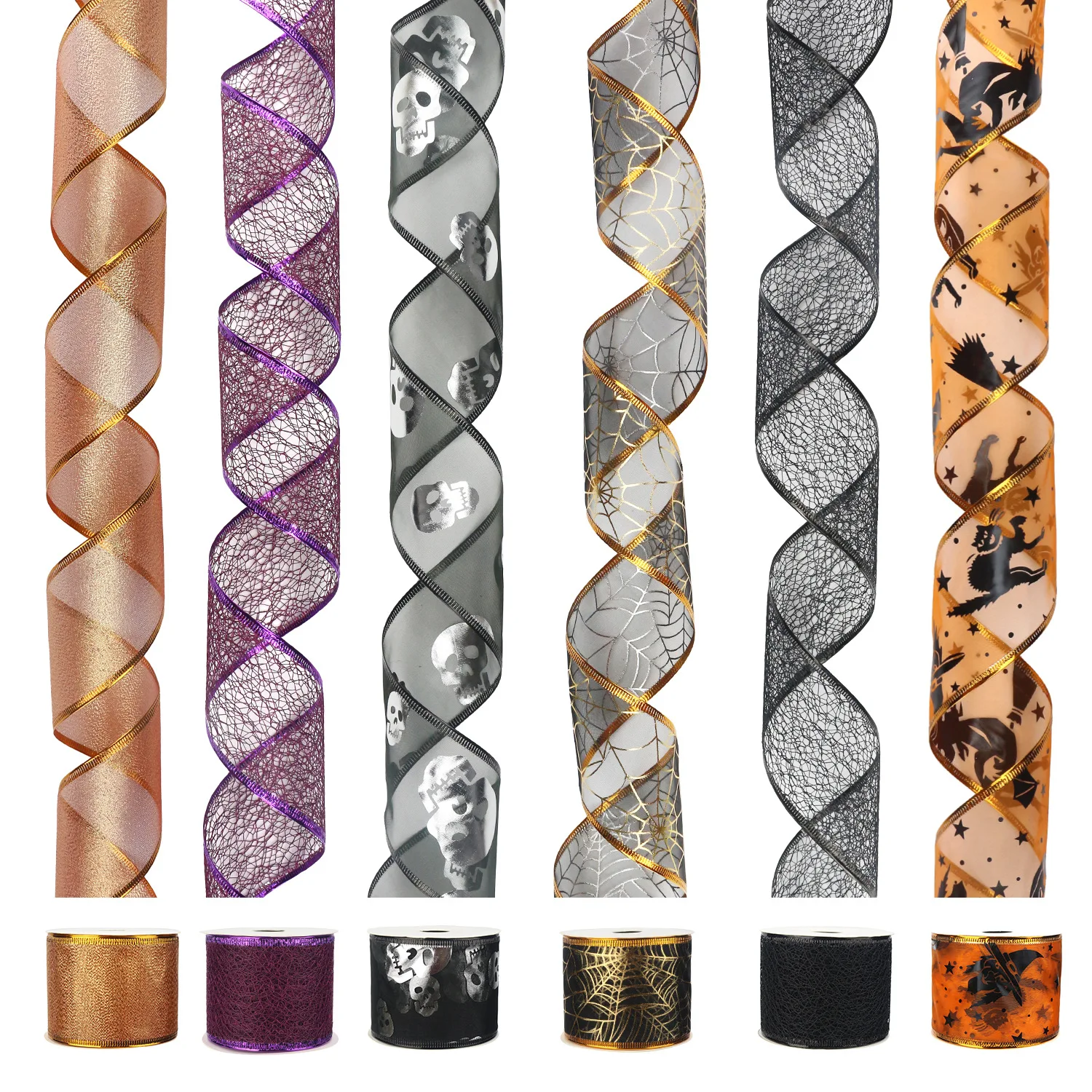 The New Ribbon Gift Wrapping Satin Set Accessories Iron Christmas Halloween Wire Ribbon for Party