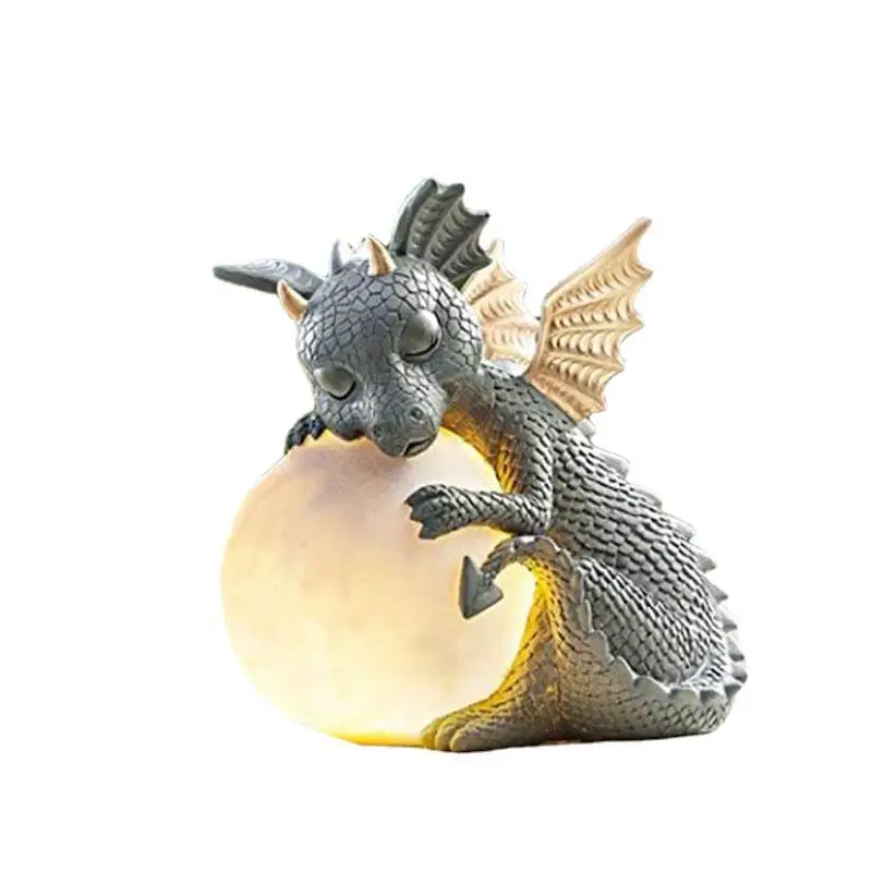 New 3D Small Dinosaur Garden Dragon Meditation Fairy Statue Solar Powered LED Lights Resin Table Lamps Garden Decoration