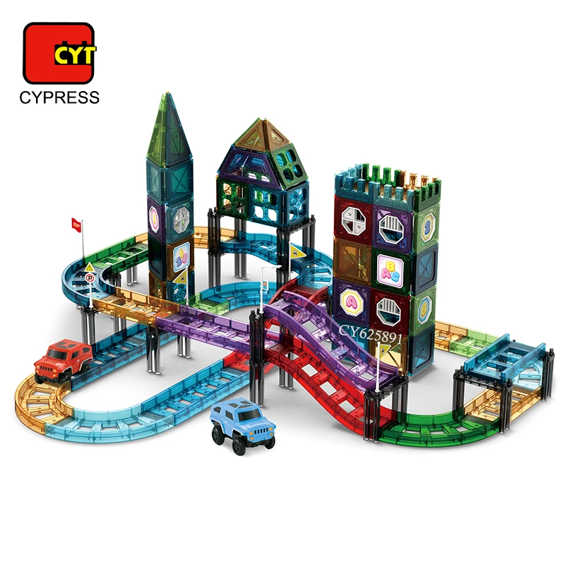 Hot Sales 131Pcs Colorful Magnetic Sheet Toys Kids Educational Car track Theme Magnetic Tiles Block For Children