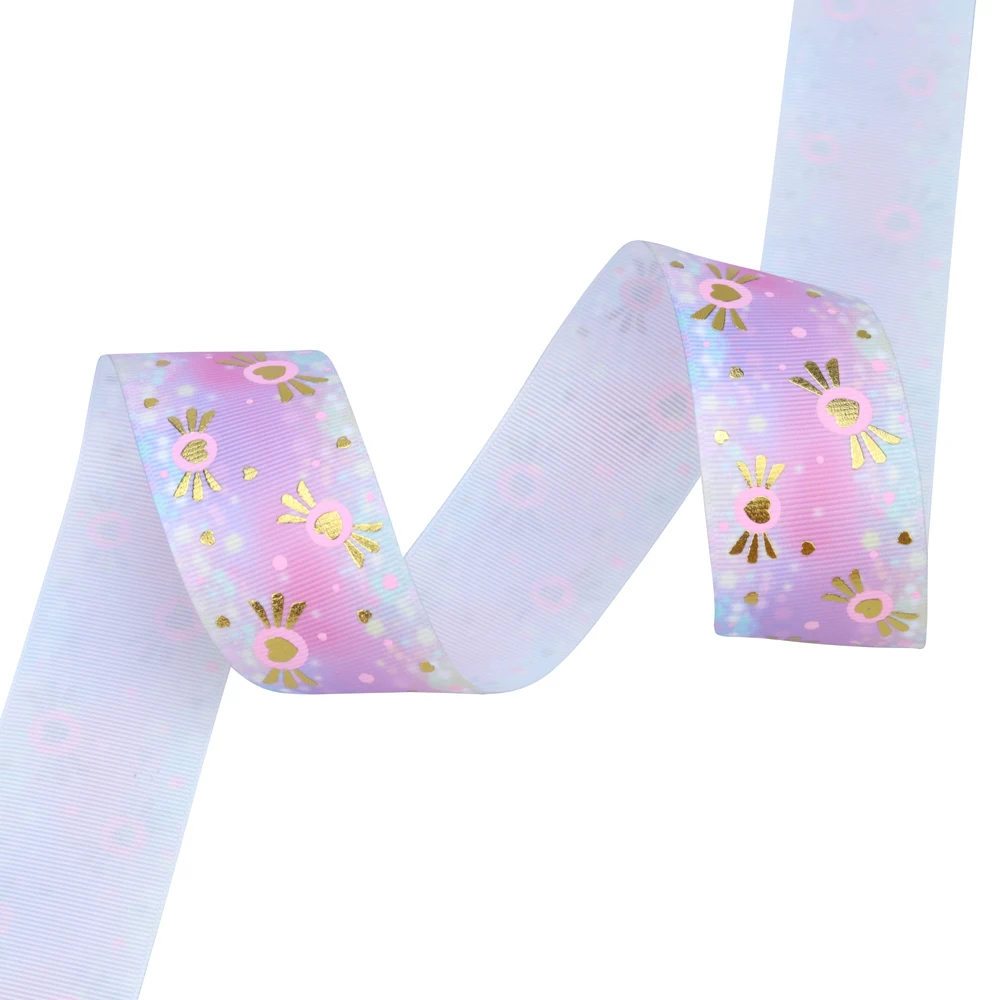 Wholesale 38mm Peach heart  Hologram Grosgrain Ribbon For Packing