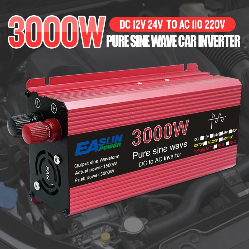 1KW 1.6KW 2.2KW 3KW inverter power inverter 12V 220V DC To AC Pure Sine Wave Solar Inverter Transformer 50hz60hz 24Volt Inversor
