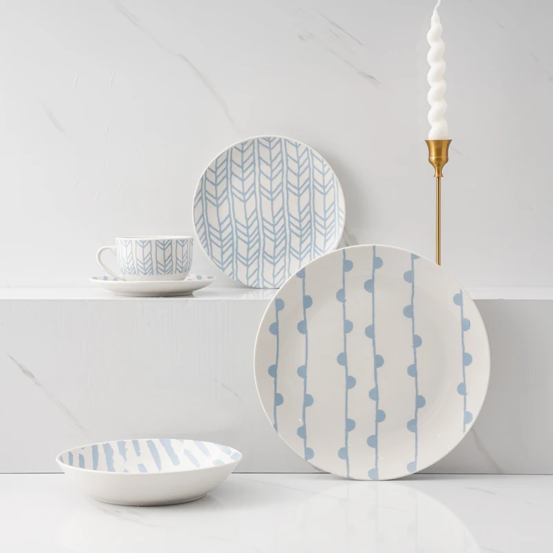 Huilang Porcelain Dinnerware Wire Simple Nordic Coffee Cup Bowl Soup Plate Flat Plate For Kitchen Tableware Family Dinner Mall