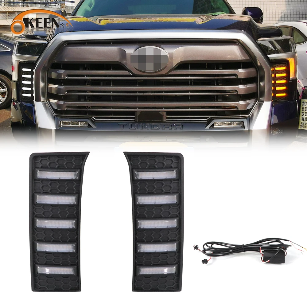 Новинка, дневные ходовые огни для Toyota Tundra 2022 2023, светодиодные дневные ходовые огни с белым сканированием, противотуманные фары с поворотным сигналом, Автомобильные фары