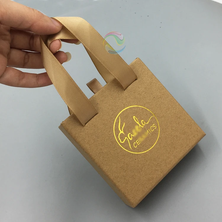 Wholesale Hard Custom LOGO Ribbon Handle Brown Kraft Paper Drawer Jewelry Gift Boxes