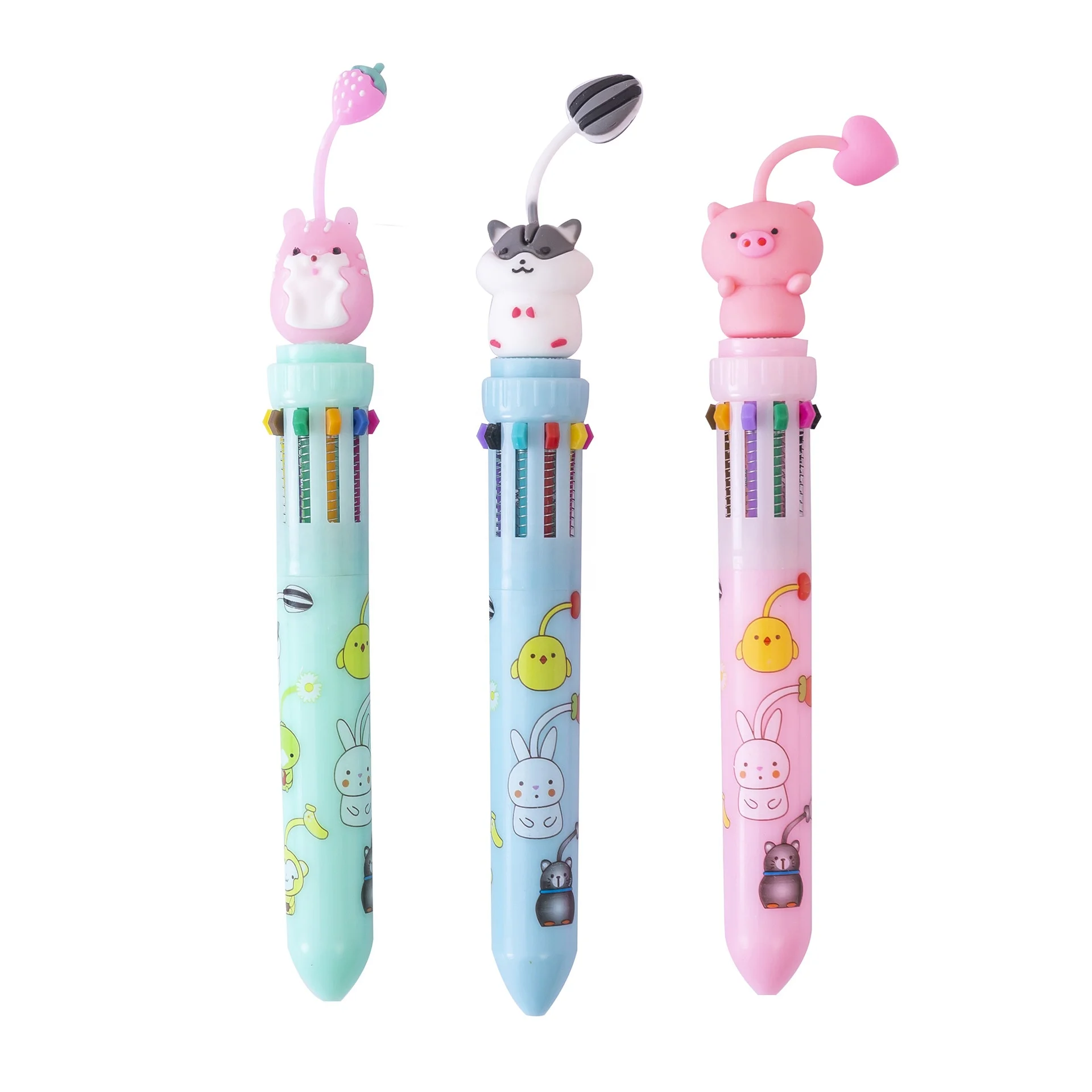 Back to school supplies cartoon kawaii animal design multi 10 color ink pen
