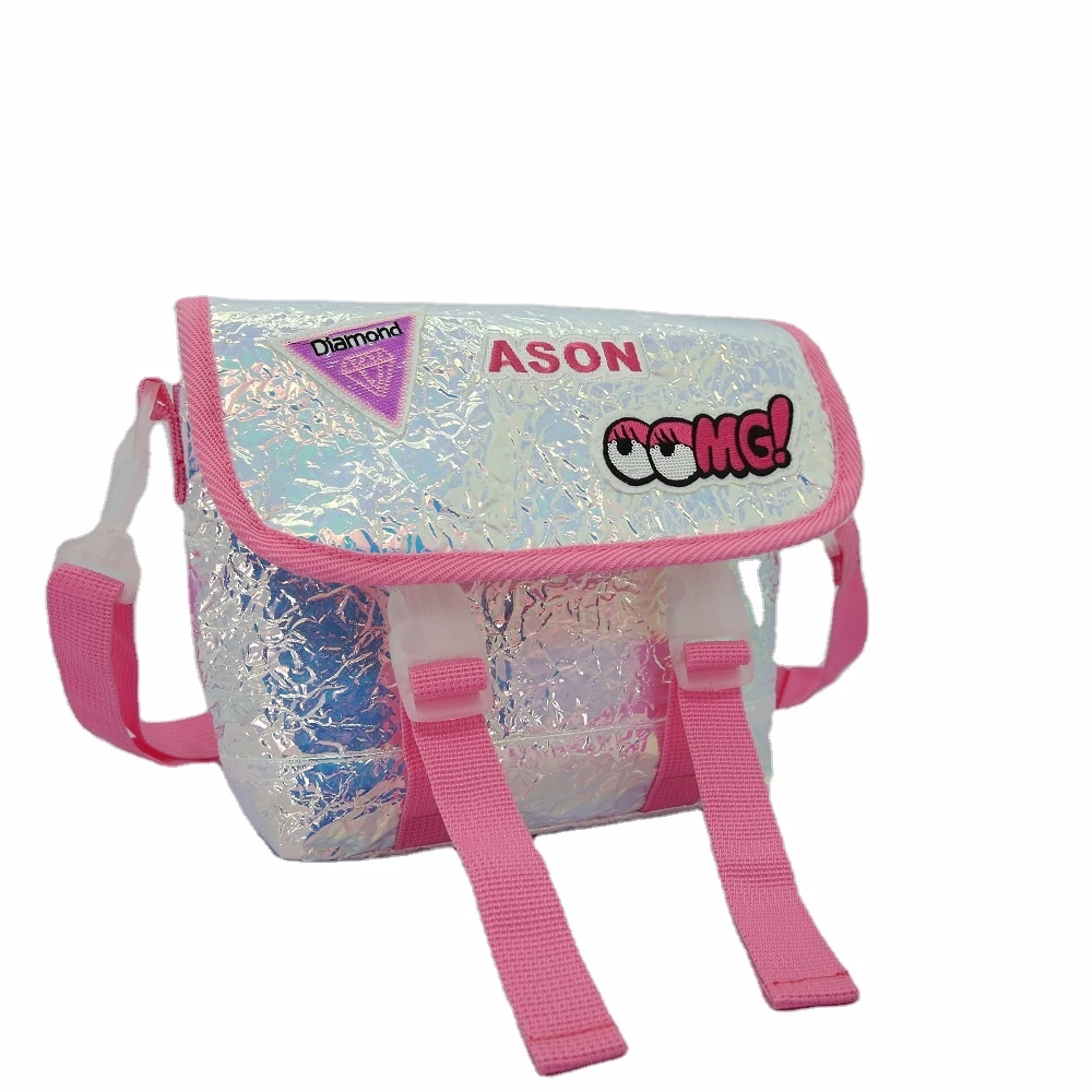 Iridescent fabric cute kids school shoulder bag