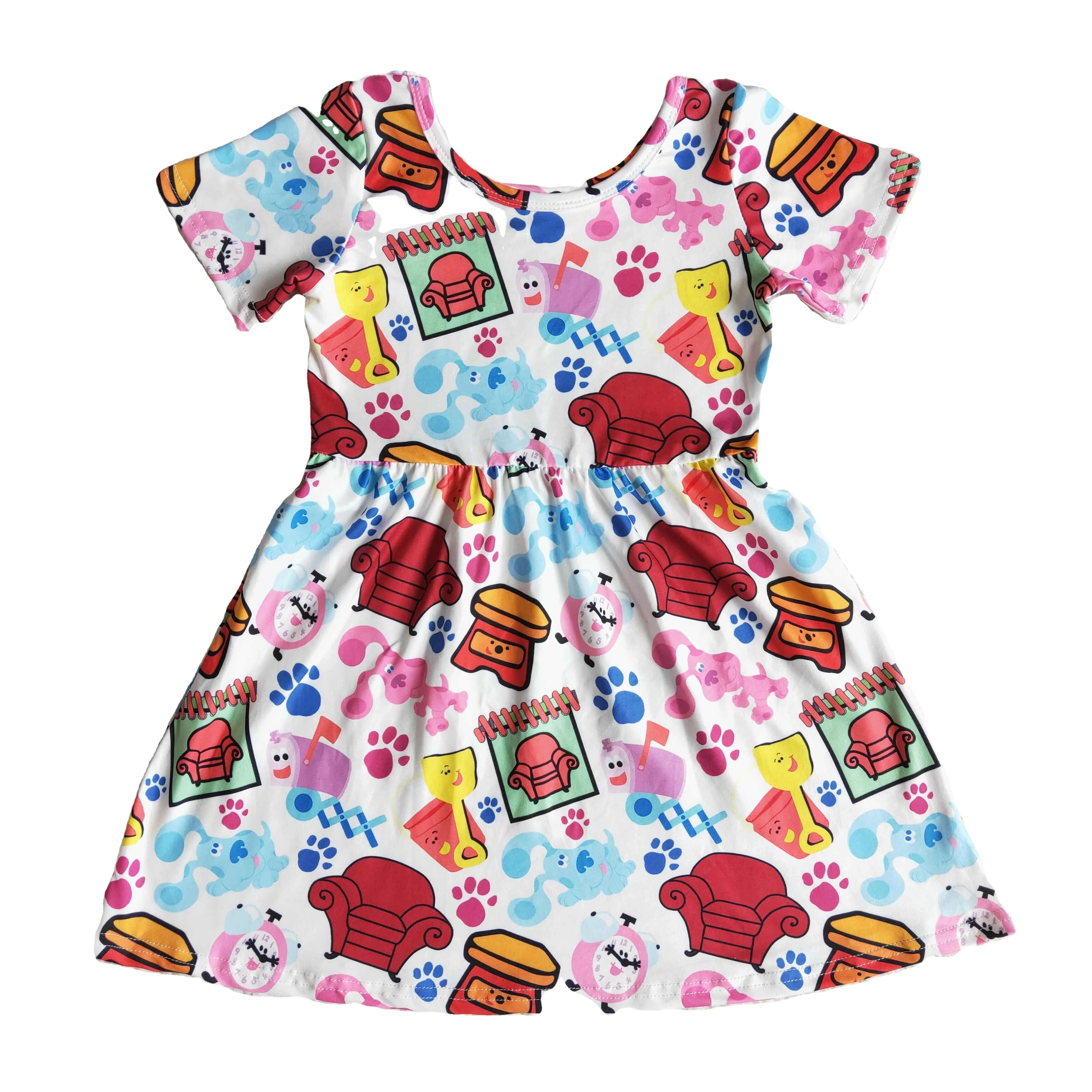New Arrival Design Summer Cartoon Printing Girls Frock 100% Polyester Baby Clothing Girl Dresses