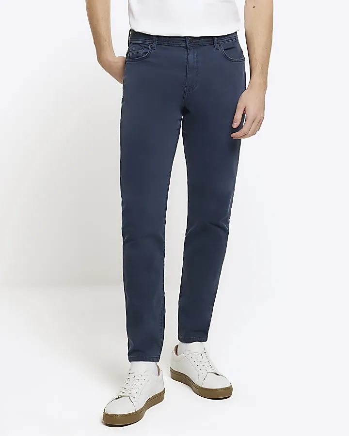 2024 Men Classic Formal Blue Skinny Fit Jeans Stretch Denim Pants