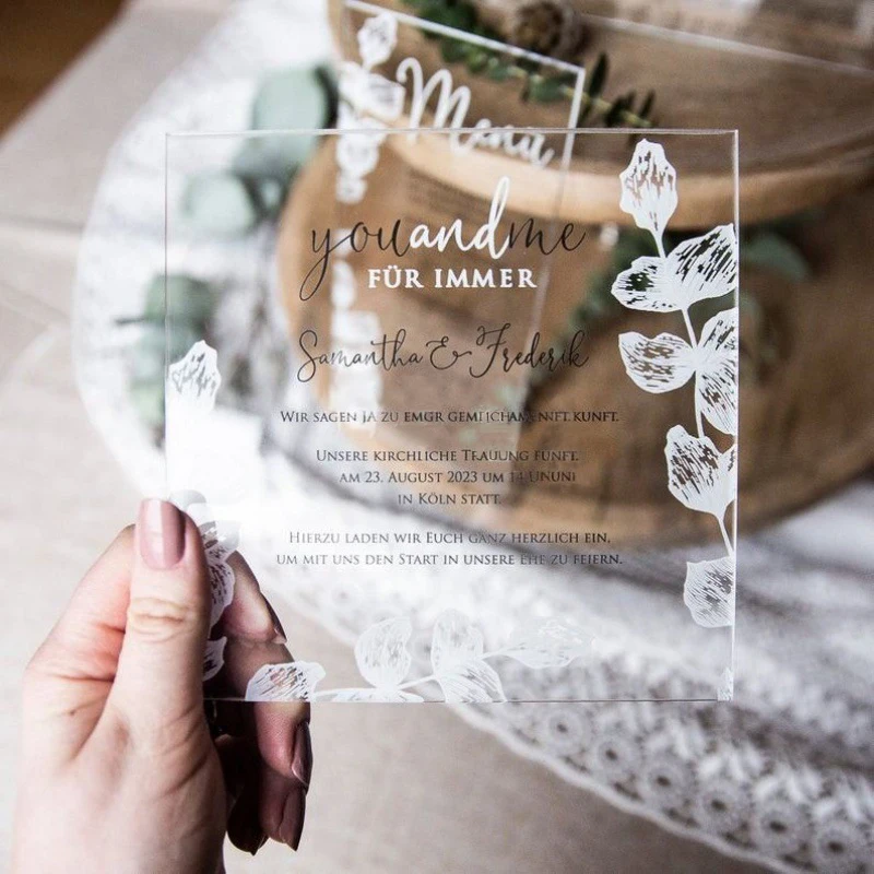 Nicro Customized Romantic Transparent Acrylic Rose Quinceanera Party Birthday Eco-Friendly Floral Wedding Invitation Card