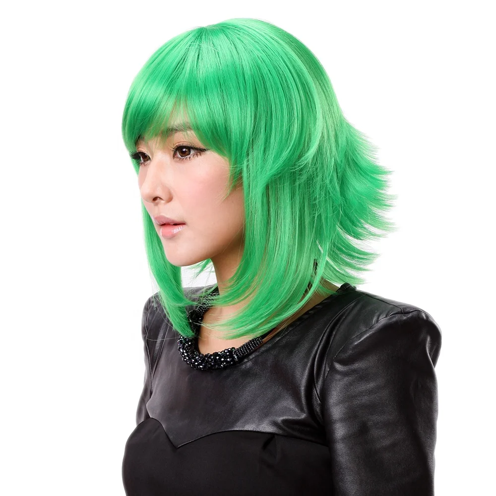 Stylish Green Short Curly Full Hair Costume Wig Lady Anime Hair Cosplay Wig