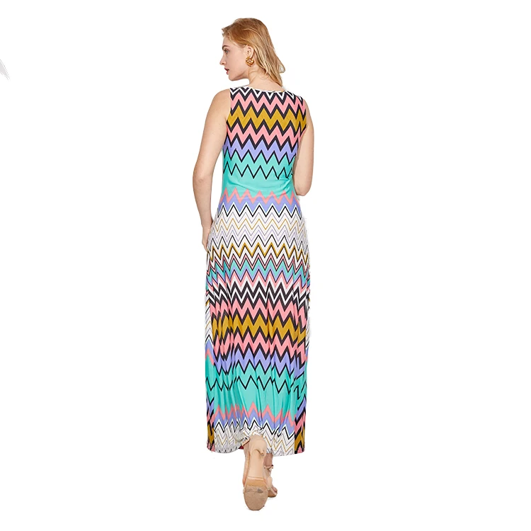 Italy Design floral printed sleeveless casual womens long dresses knit wholesale clothing