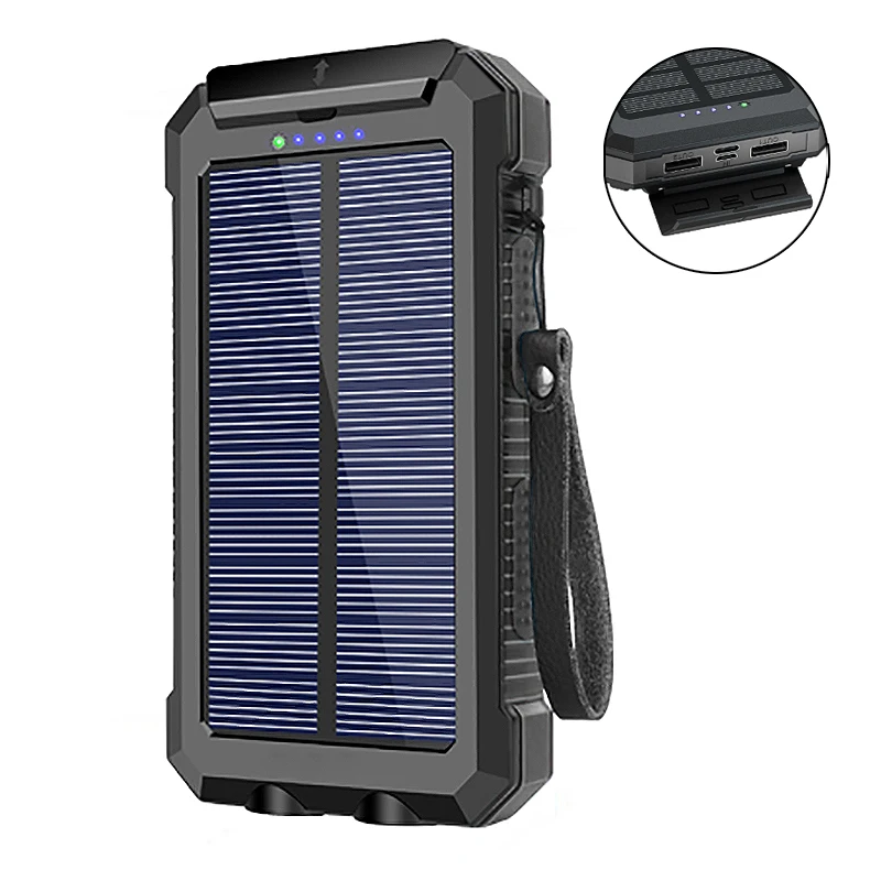 
Best Sellers Solar Power Bank Type-c 30000mah Dual Usb Solar Panel Phone Charger Camping Waterproof Solar Portable Power Station 
