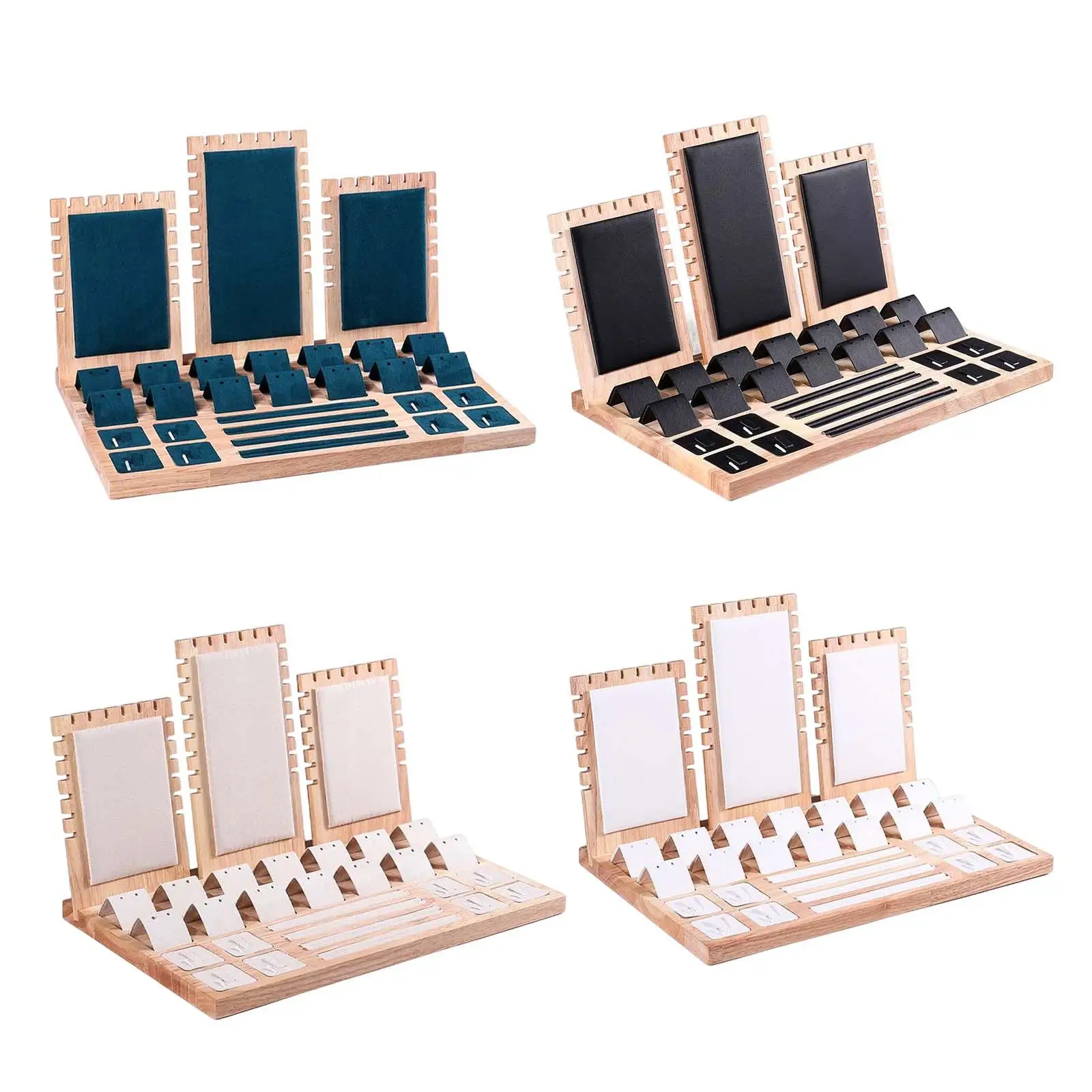 Jewelry Display Stand Bamboo Showcase Large Capacity Storage Jewellery Display Stand for Ear Studs Necklace Bracelet Countertop