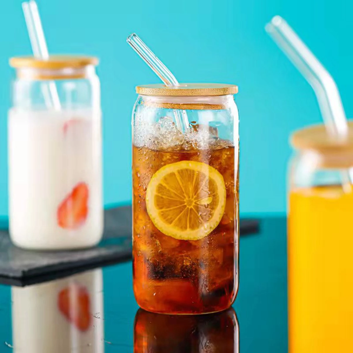 16oz Drinking Cup Set Can Shaped Glass Cup with Lid and Straw Brush for Beer Whiskey Coffee Coke