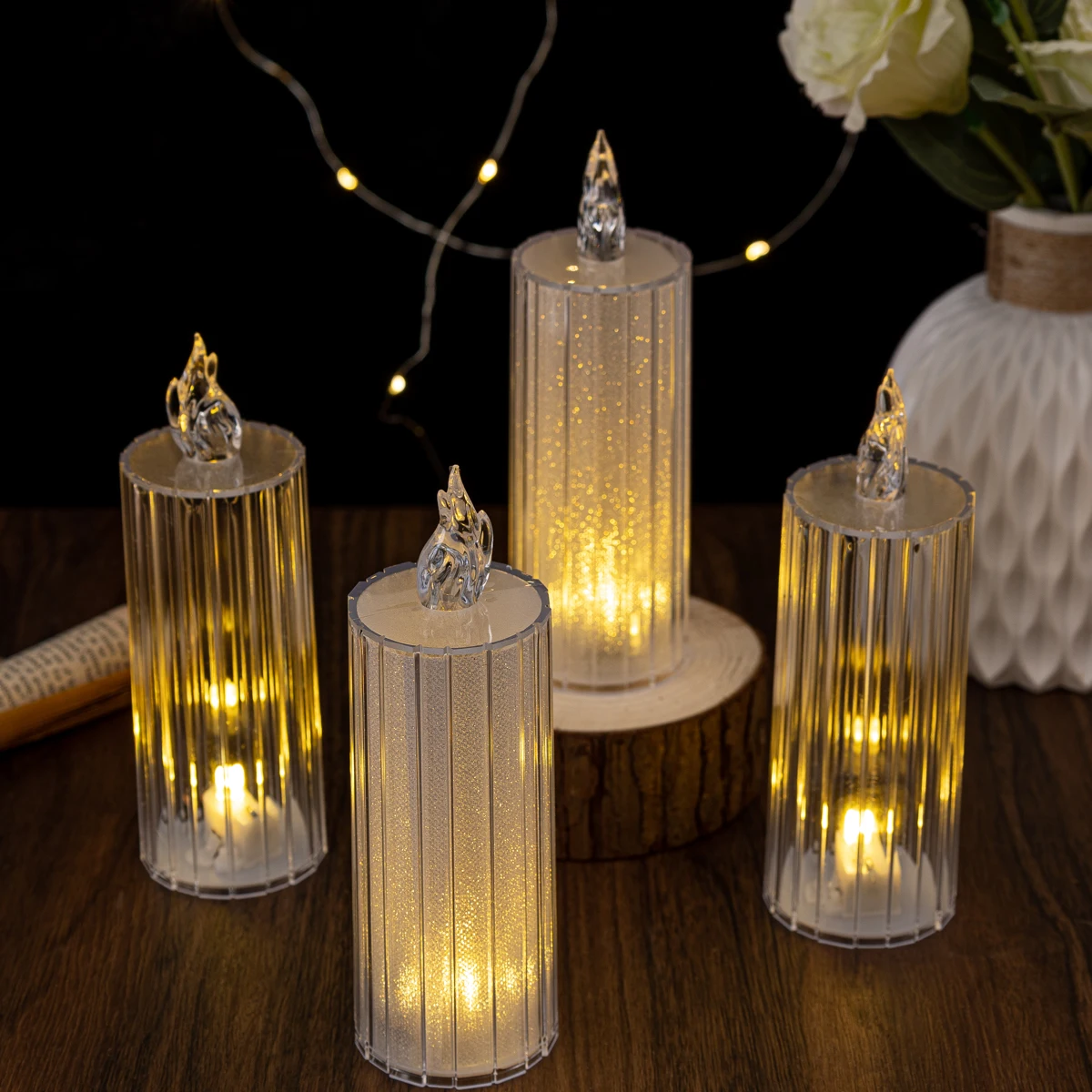 LED transparent simulation candle light creative night light bedroom bedside light atmosphere creative gift desktop ornaments