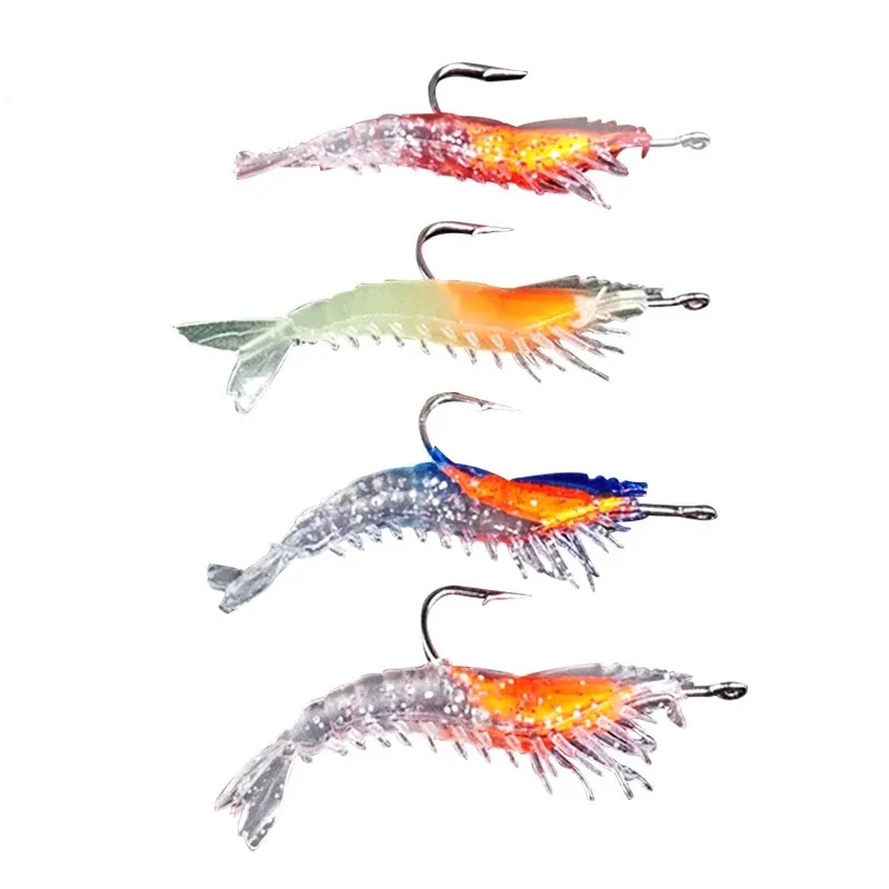 Free samples 6cm 3g 3d Bionic Luminous Artificial Silicone Soft Bait Saltwater Sea Bass Shrimp Shape Lure With Hook For Fishing