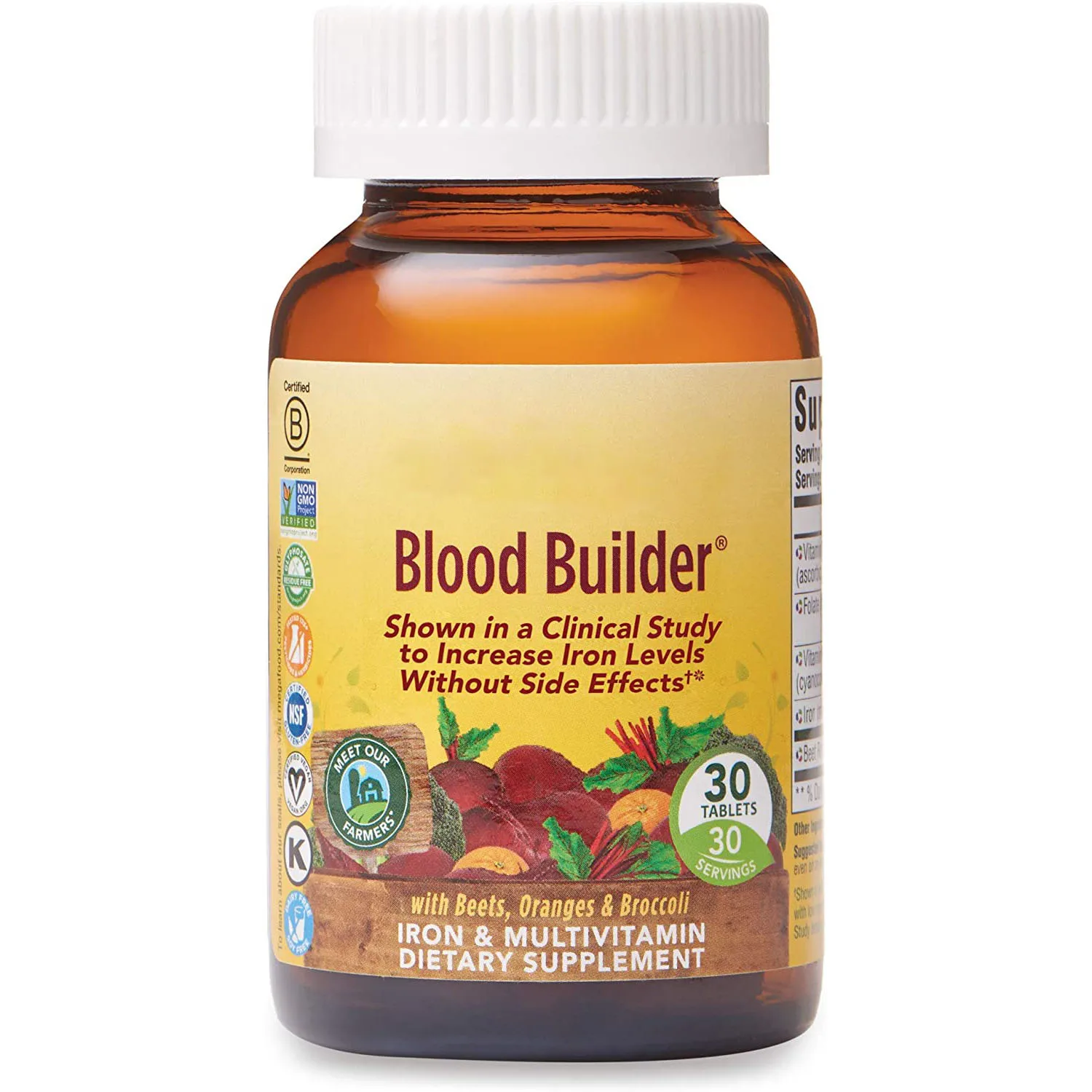 
Blood Builder - Iron Supplement for Energy Support with Vitamin B12 and Folic Acid, 90 Tablets 