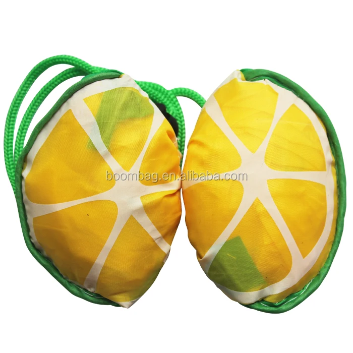 Wholesale Cheap Promotion Nylon Gift Creative Design Fruit Shape Folding Reusable Bags Lemon Shape Foldable Shopping Bag