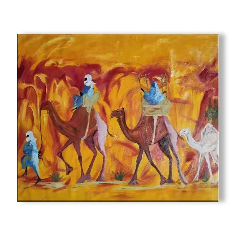 Custom Design Handmade Artworks Middle East Modern Muslim Decorative Desert and Camel Canvas Wall Art Islam Oil