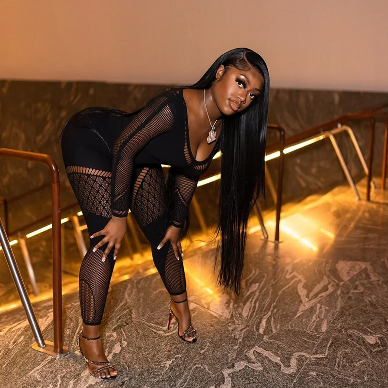 Осенне-зимние новые черные коричневые облегающие боди с вырезами и длинным рукавом сексуальные Клубные колготки Комбинезоны для женщин 2023