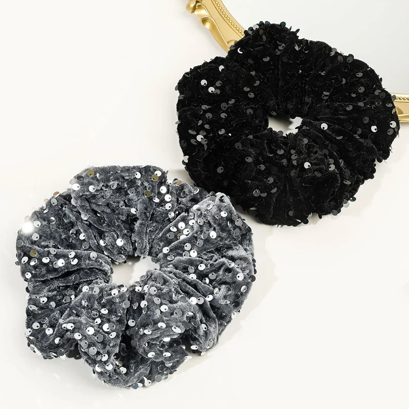 Velvet Sequin Large Elastic Hair Band Personality Glitter Oversize Hair Scrunchies New Fashion Ponytail Holder Hair Tie