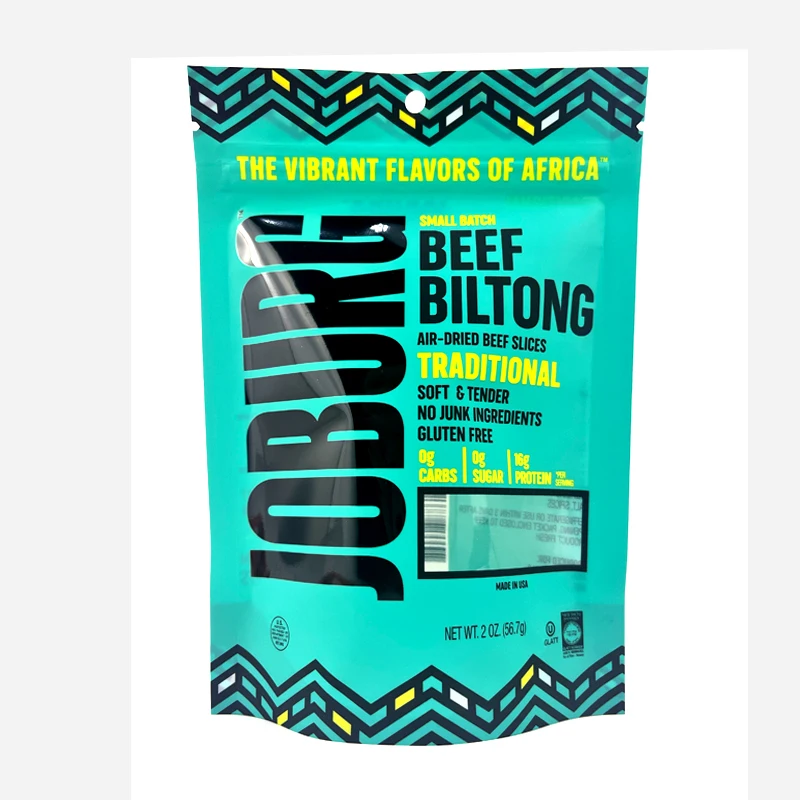 Custom Printing Reusable Ziplock Bags with Clear Window Stand Up Zip Lock Pouch for Beef Biltong Packaging Bag
