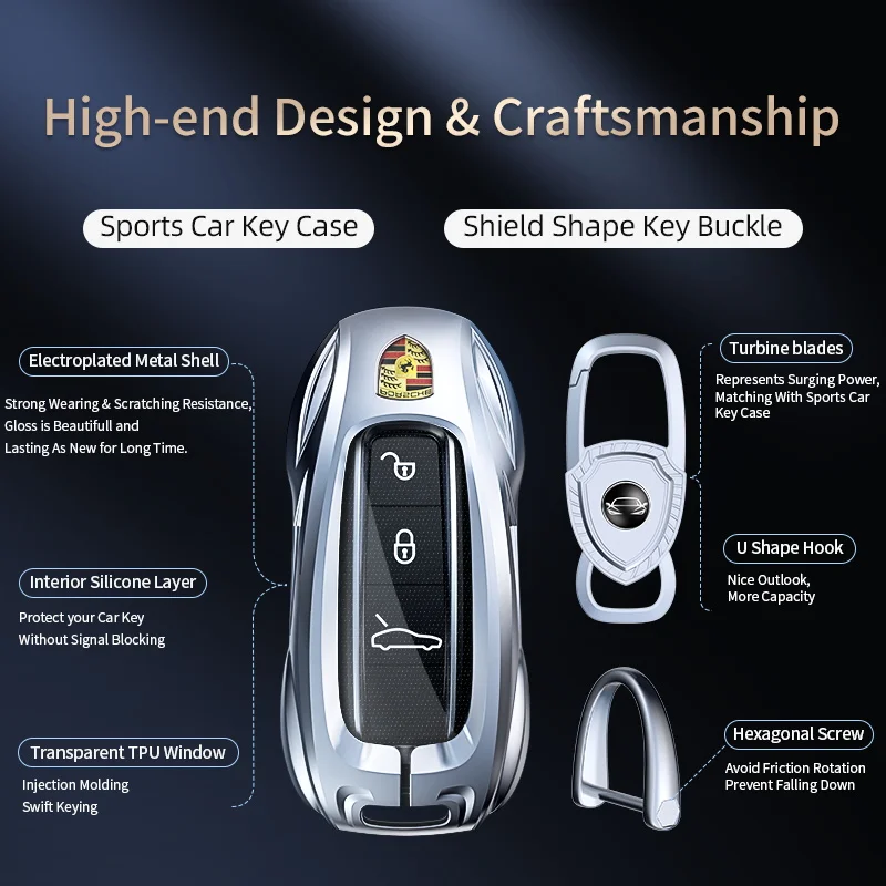 Compatible For Porsche Cayenne Series Car Key Case Cover Macan 718 Panamera Taycan 911 Macan Metal Full Protection