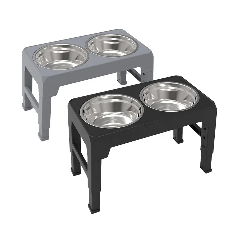 Dog Double Bowls Adjustable Elevated Feeder Pet Feeding Raise Cat Food Water Bowls with Stand Stainless Steel Lift Table for Dog
