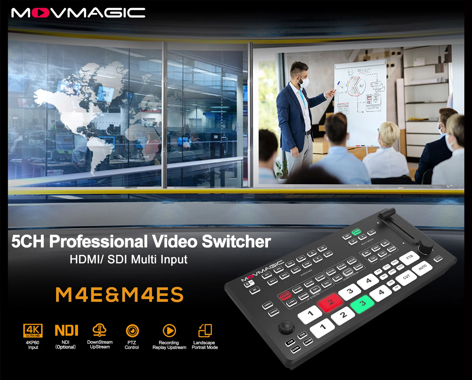 USD412 Бесплатная доставка M4E hdmi 5-канальный видеовыватель микшер события спортивные Прямые трансляции