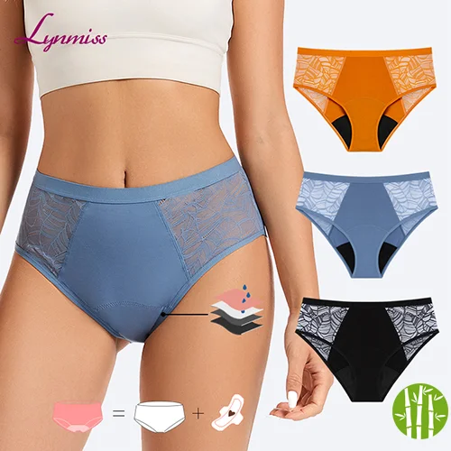 LYNMISS summer high rise lace menstrual panty bambo leakproof panties period women cotton period panties