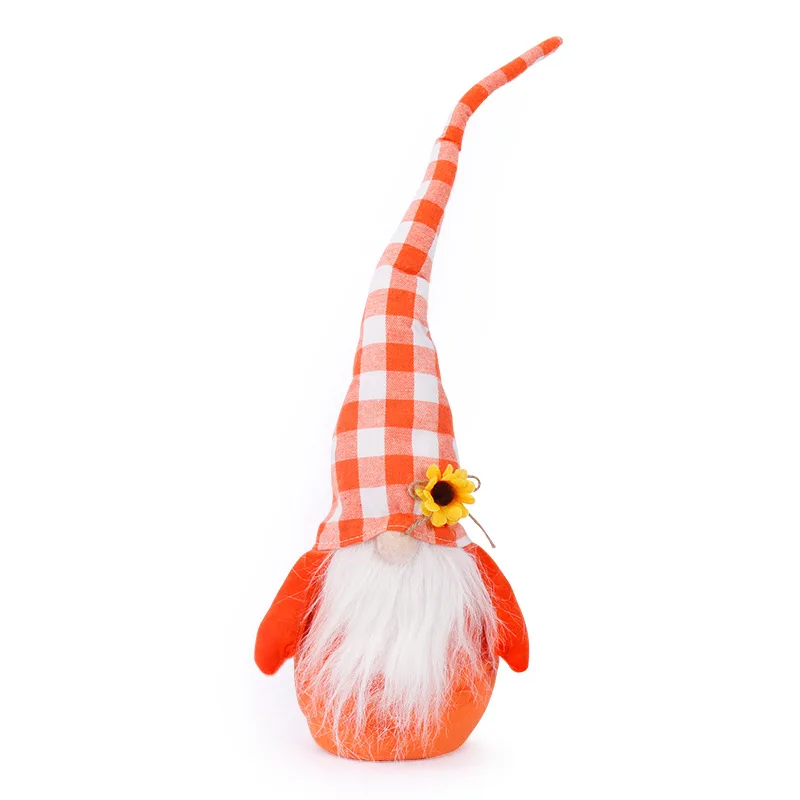 Thanksgiving Decorations New Product Harvest Festival Sunflower Faceless Doll Ornaments Plaid Long Hat Gnome Doll