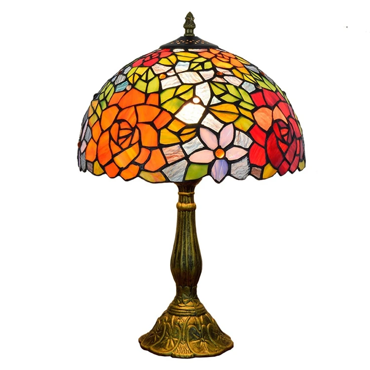12 inch Vintage creative Classic Rose art decorative Tiffany tinted glass mood lighting Hotel bar dining room table lamp