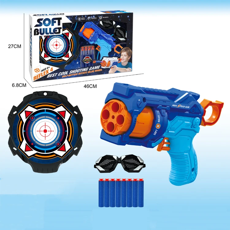 
Reflex 4 Rotating Barrel Blaster Guns/Shooting Target /Glasses toys/8pcs Foam Soft Bullet paintball for Kid plastic soft gun toy 