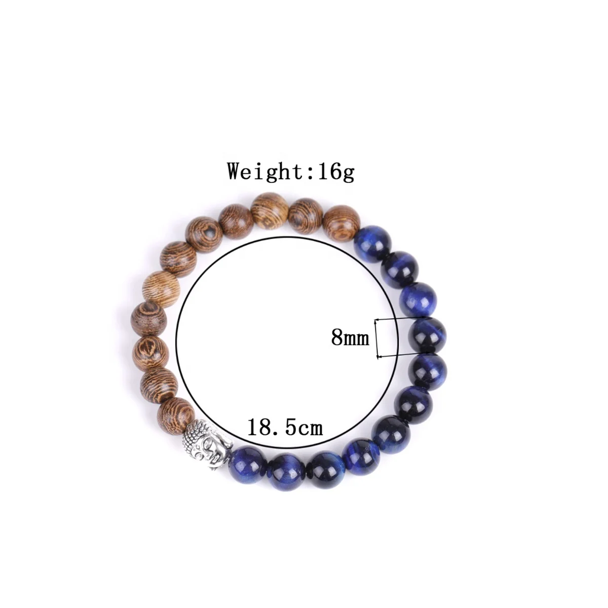 Natural crystal stone Buddha head bracelet gemstone Chicken wing wood tiger eye stone bead bracelet